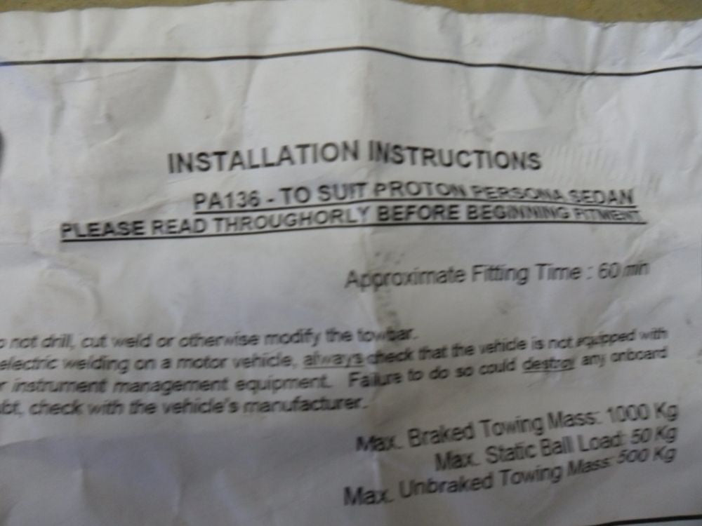 Proton Persona Genuine Tow Bar Kitting NO WIRING HARNESS New Part