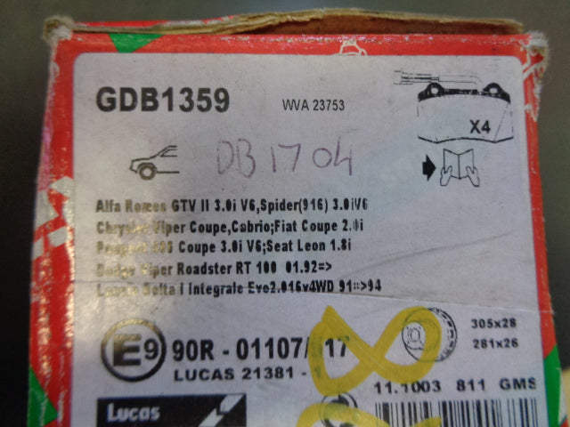 TRW Front Brake Pad Set Suits Peugeot/Citroen/Alfa Romeo New Part