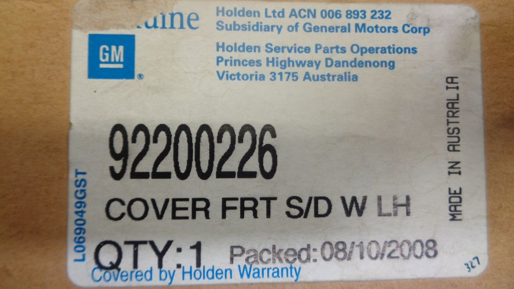 Holden VE Commodore Genuine Left Hand Front Upper Side Window Frame Moulding New Part