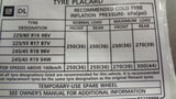 Holden VE Commodore Genuine Tyre Placard New Part