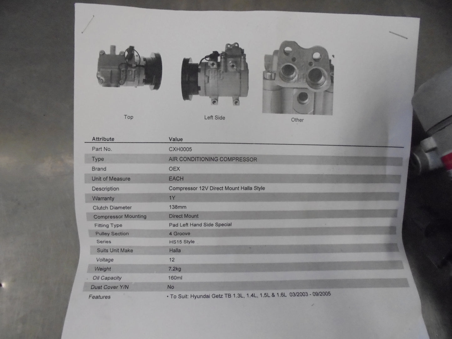 OEX Air Conditioning Compressor 12V Suits Hyundai Getz 1.3Ltr-1.4Ltr-1.5Ltr New Part