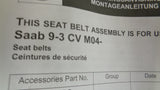 Saab 9-3 Genuine Front Seat Belt ASM New Part