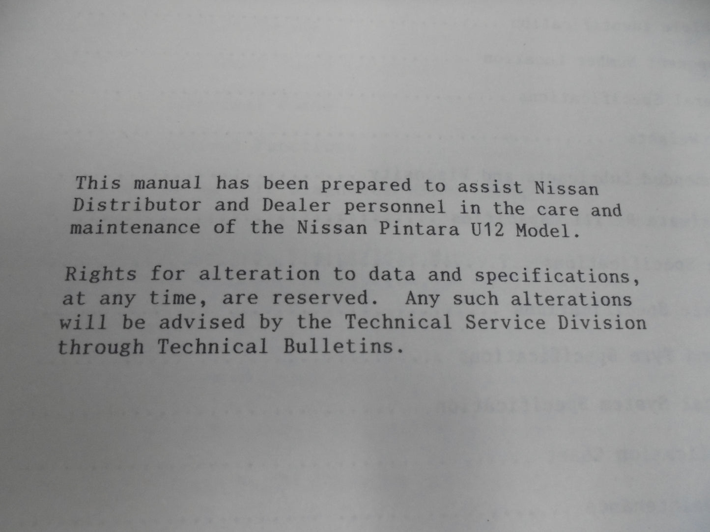 Nissan Pintara U12 Series Genuine Introduction To Nissan Pintara Used Book