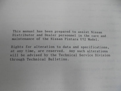 Nissan Pintara U12 Series Genuine Introduction To Nissan Pintara Used Book