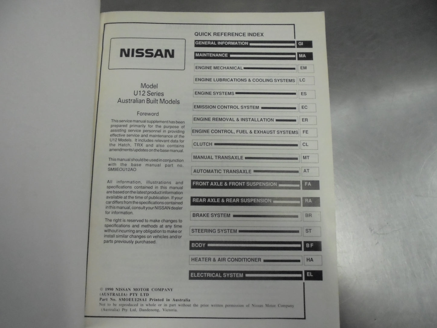Nissan Pintara U12 Series Genuine Supplement-1 Used Book
