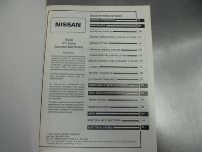 Nissan Pintara U12 Series Genuine Supplement-1 Used Book