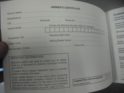Mitsubishi Pajero Genuine Service And Warranty Booklet New Part