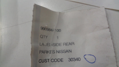 Nissan Micra 16 Valve Genuine Rear Side Label New Part