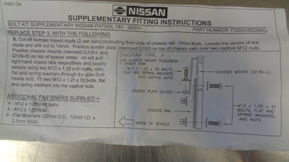 Nissan Y61 GU Patrol Genuine Supplementary Bolt Kit New Part