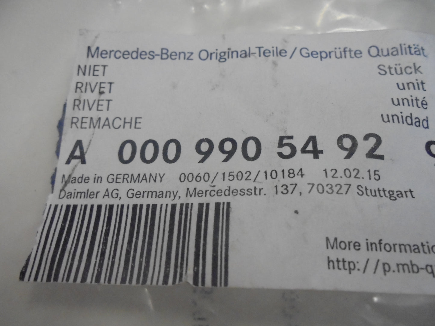 Mercedes Benz Genuine Push Rivet 6.3mm Hole New Part
