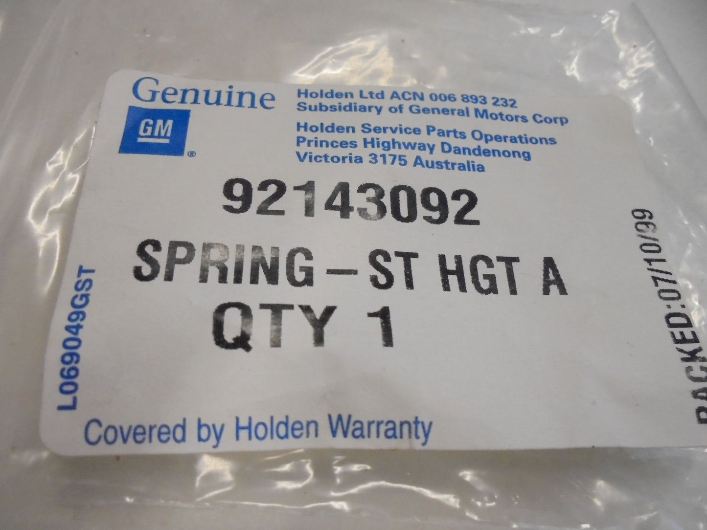 Holden VT Calais Genuine Seat Height Adjuster Spring New Part