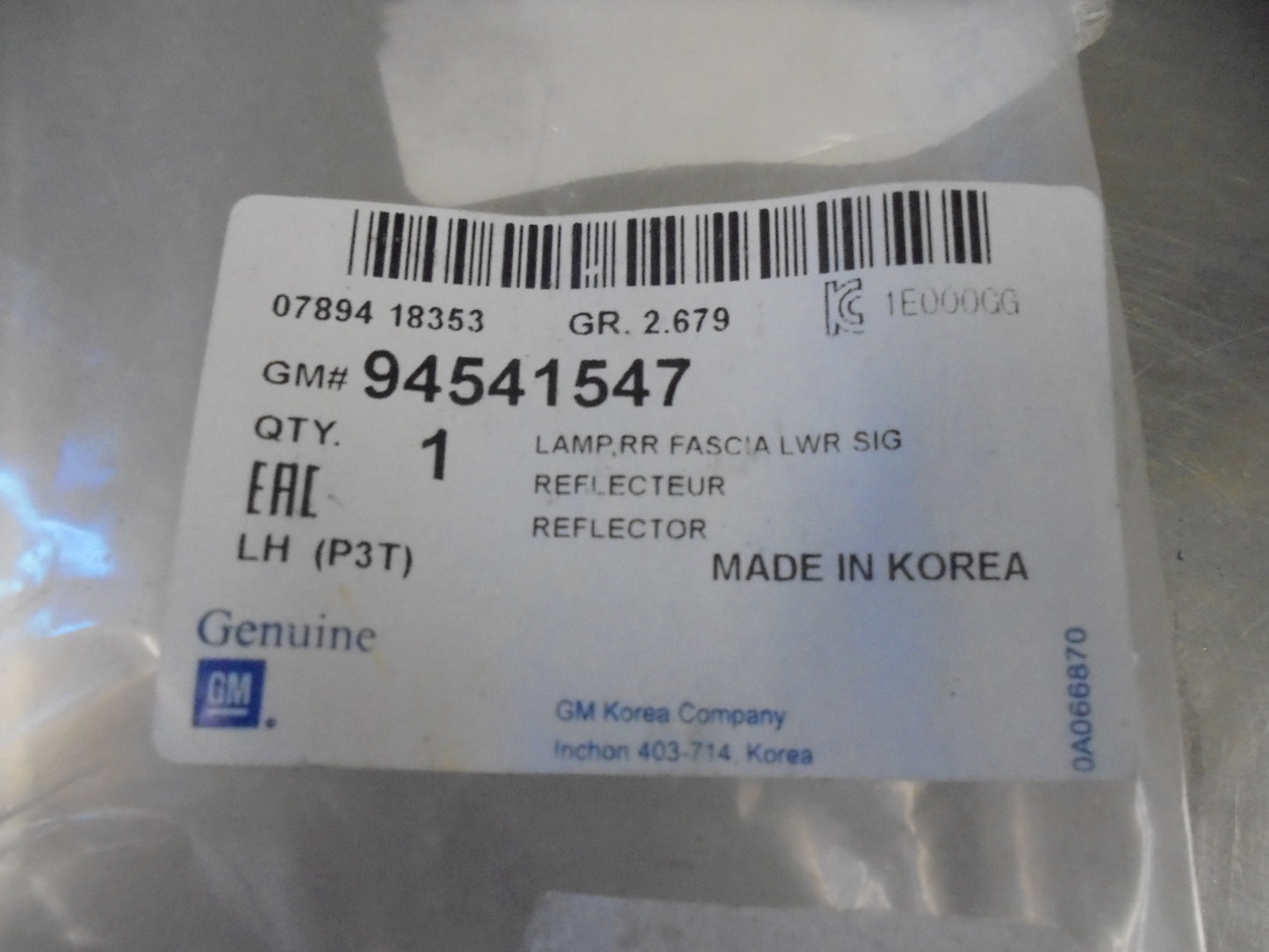 Holden Barina Genuine Left Hand Rear Side Fascia Signal Lamp New Part
