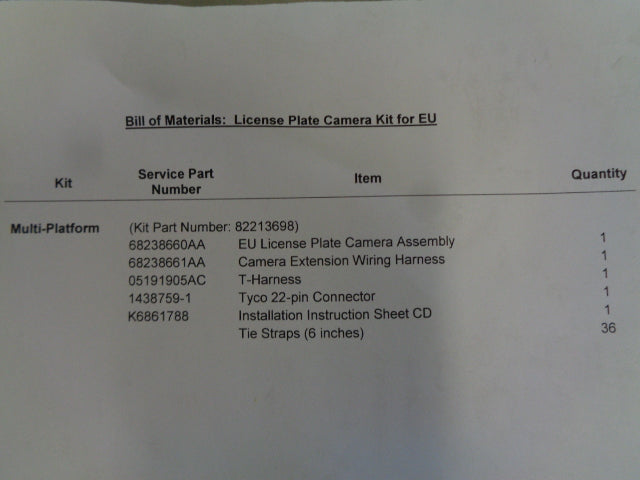 Mopar Genuine Rear License Plate Reverse Camera Kit New Part