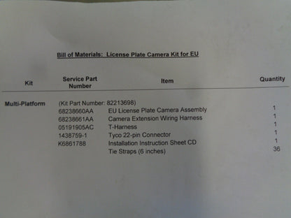 Mopar Genuine Rear License Plate Reverse Camera Kit New Part