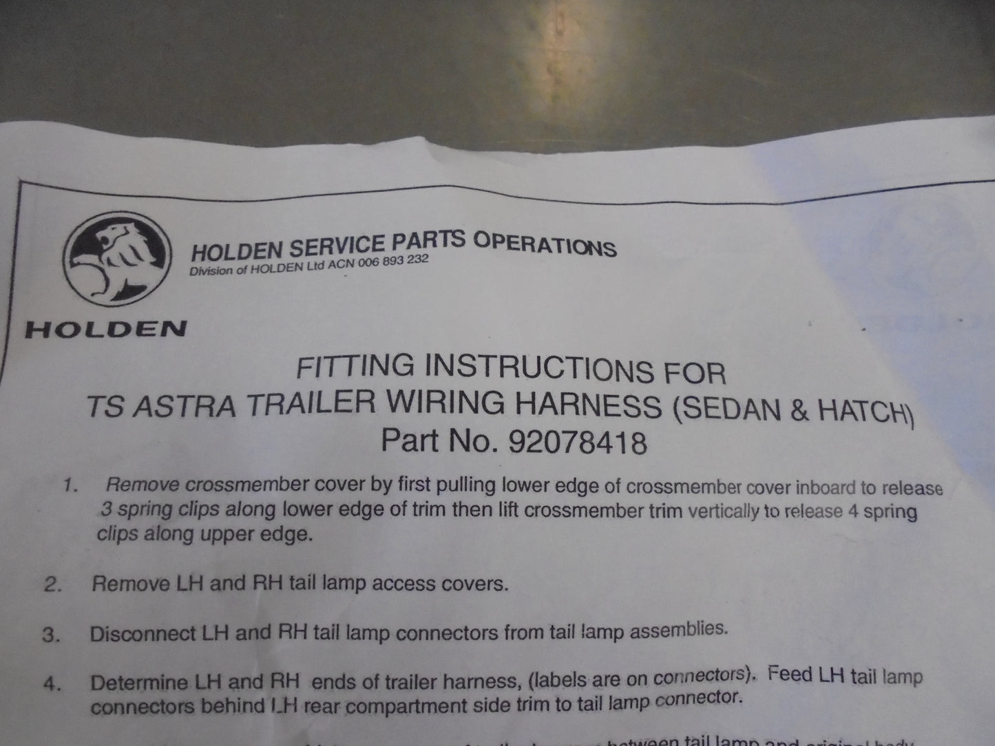 Holden TS Astra Genuine Trailer Wiring Harness 7 Pin Flat Plug New Part