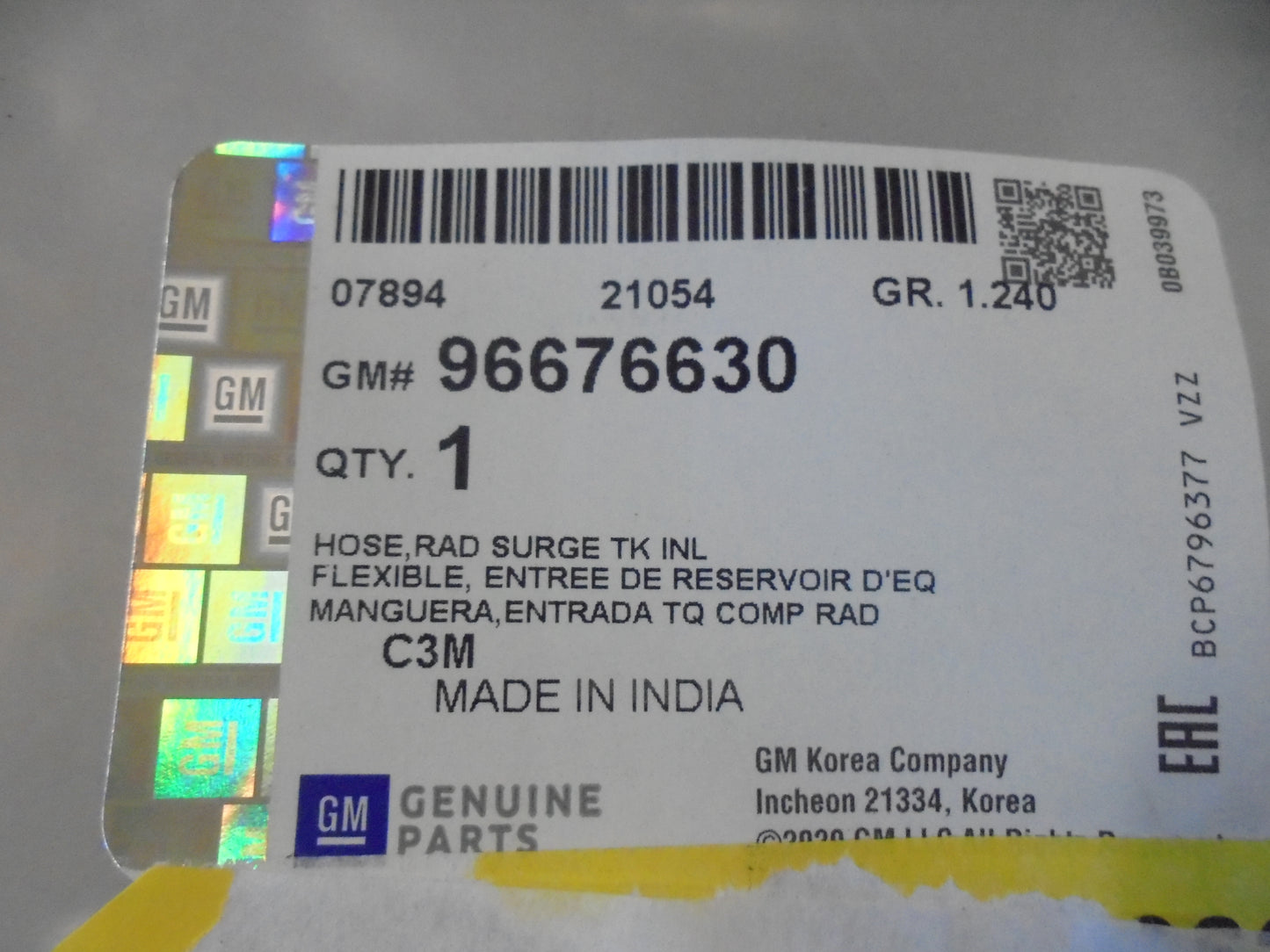 Holden Spark Genuine Engine Coolant Overflow Hose New Part