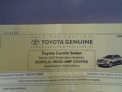 Toyota Corolla Sedan Genuine Headlight Protector Pair New Part