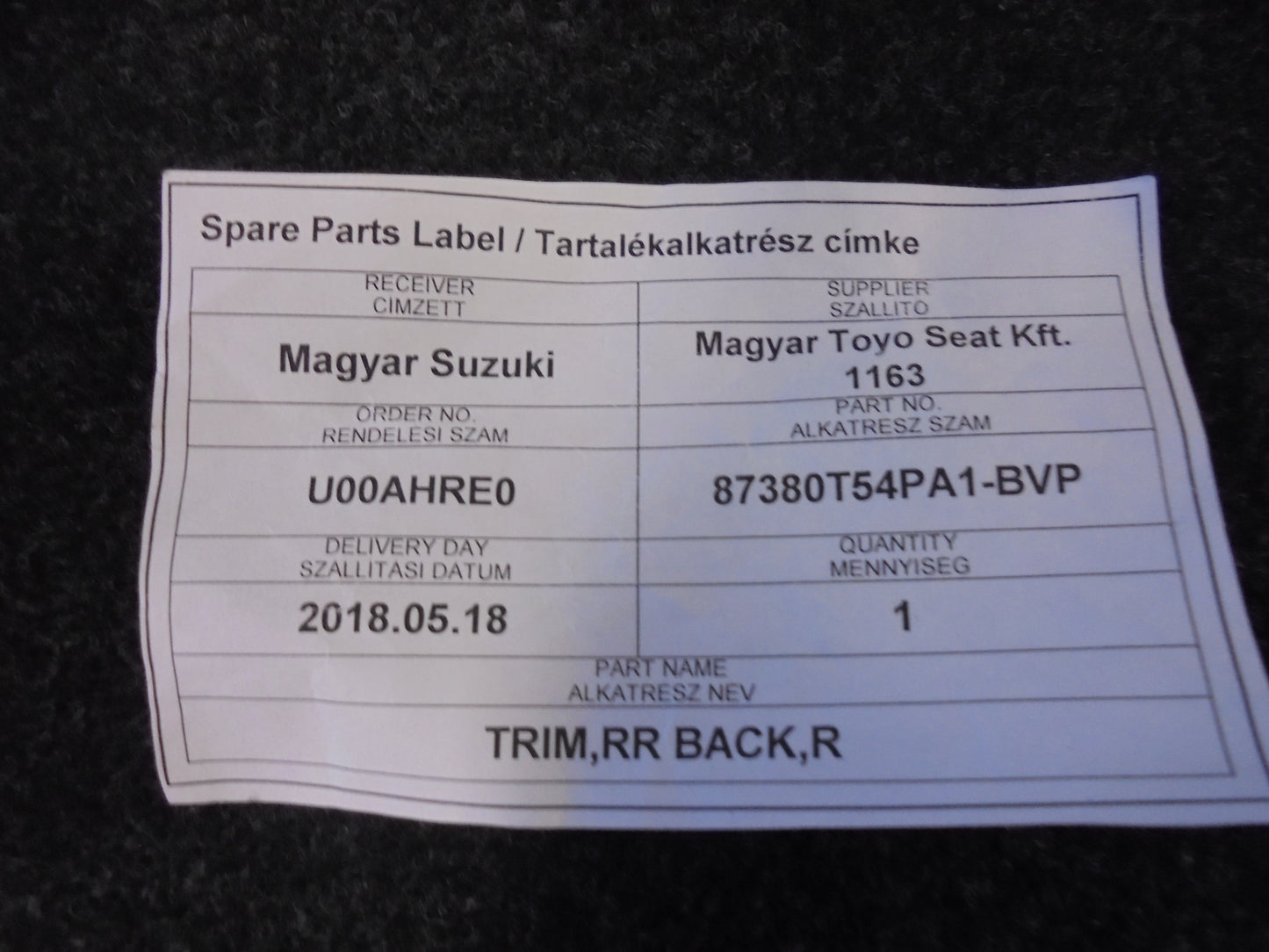Suzuki Vitara Genuine Right Hand Rear Seat Back Trim Cover Leather And Suede New Part