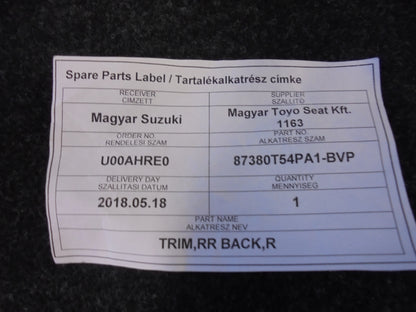 Suzuki Vitara Genuine Right Hand Rear Seat Back Trim Cover Leather And Suede New Part
