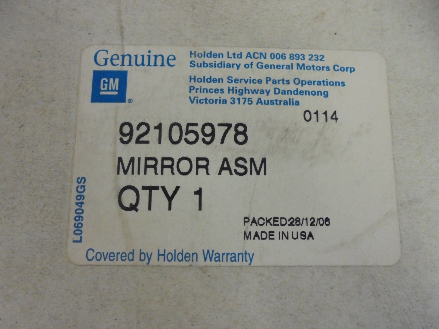 Holden Monaro-Caprice-VZ Commodore WM Statesman-Grange Genuine Telematics Mirror New Part