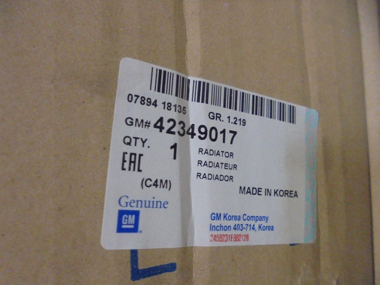 Holden Barina Genuine Radiator ASM New Part