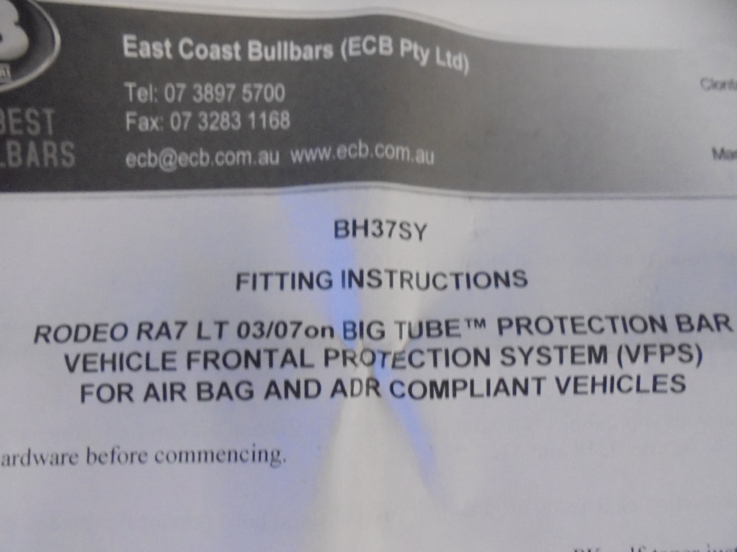 ECB Alloy Bull Bar Black Ripple Powder Coat Finish Suits RA Rodeo-Isuzu D-Max New Part