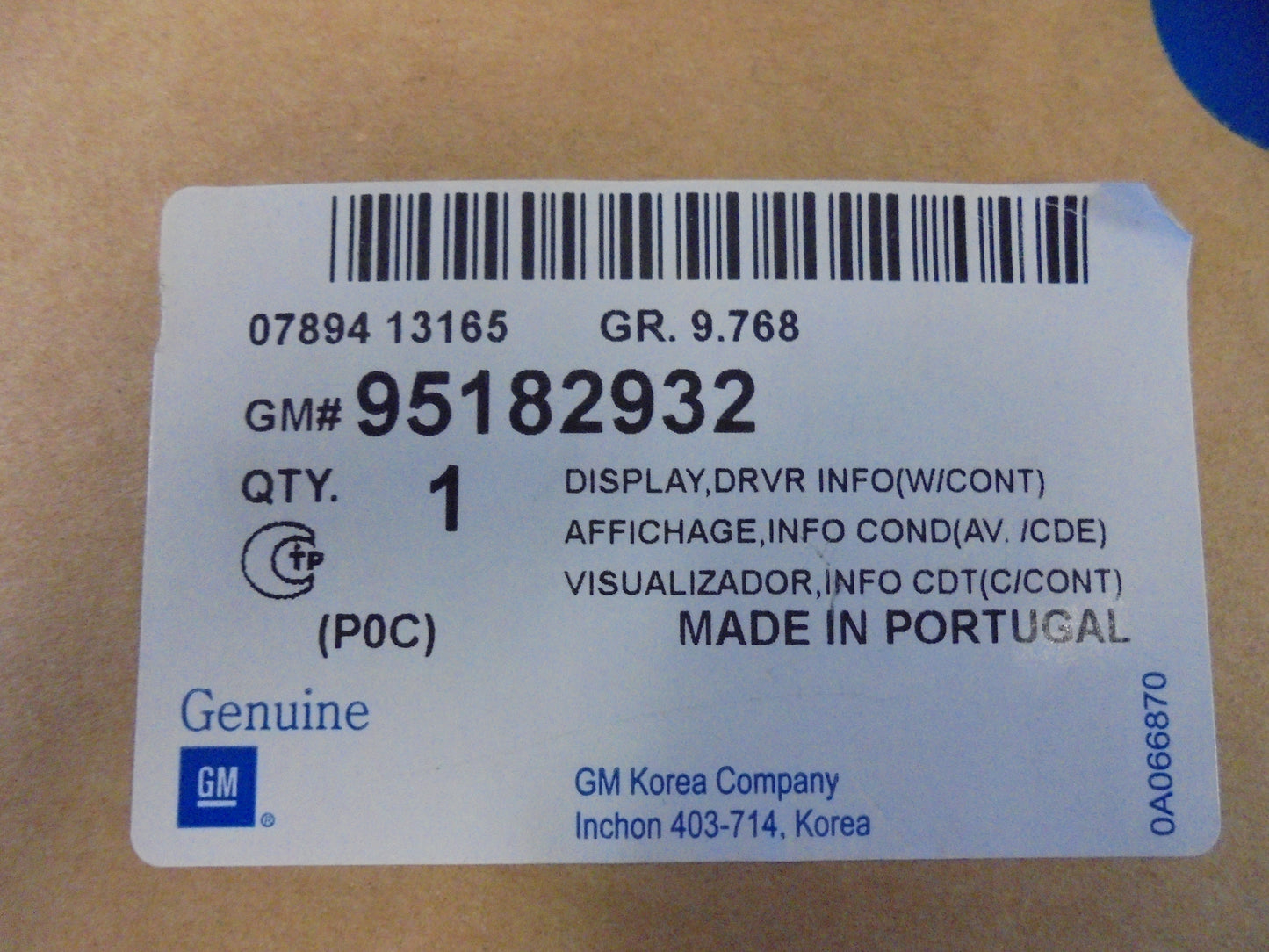 Holden Captiva Genuine Driver Information Display ASM New Part