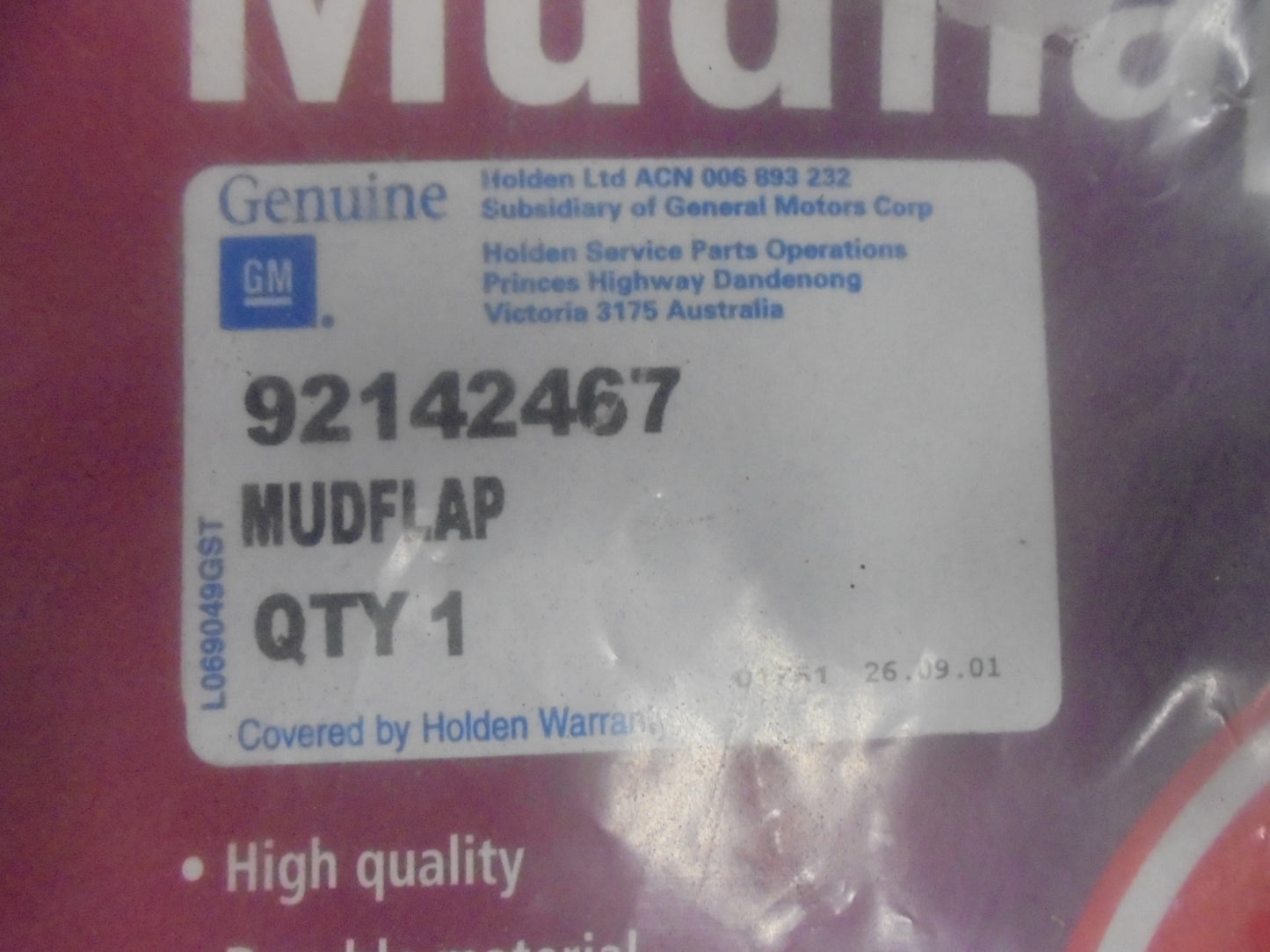 Holden VX Commodore Genuine Left Hand Rear Mud Flap Only New Part