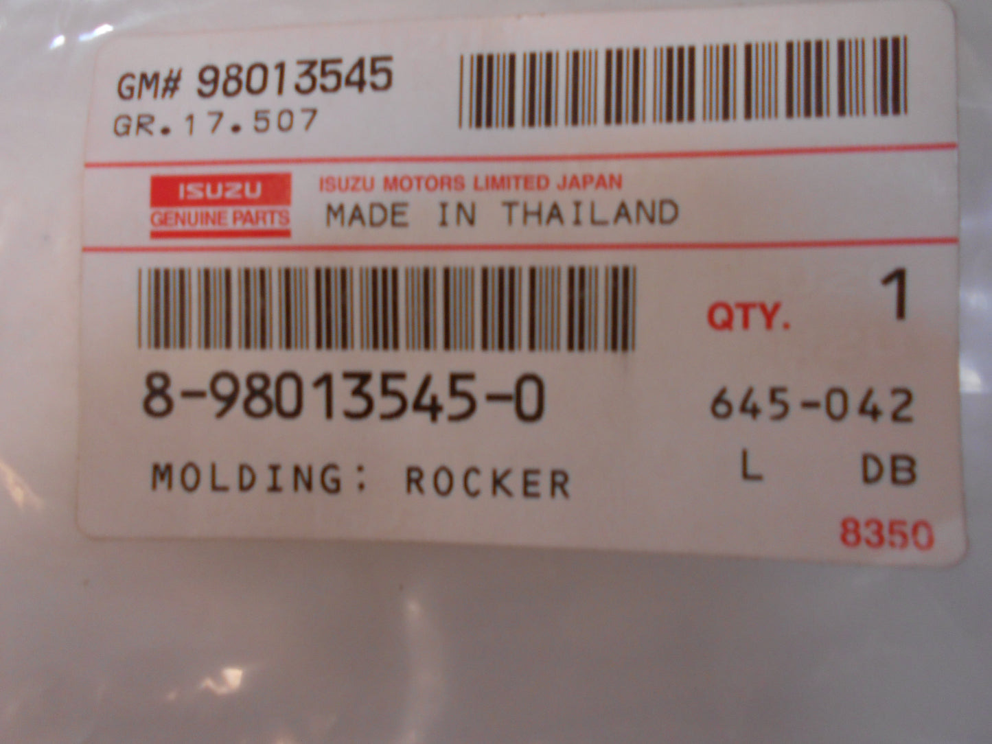 Isuzu D-Max Genuine Left Hand Rear Door Mould New Part
