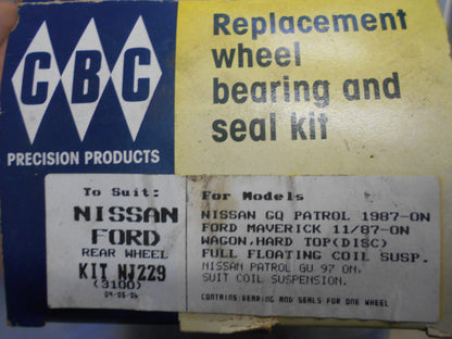 CBC Rear Wheel Bearing Kit Suits Nissan / Ford Models New Part