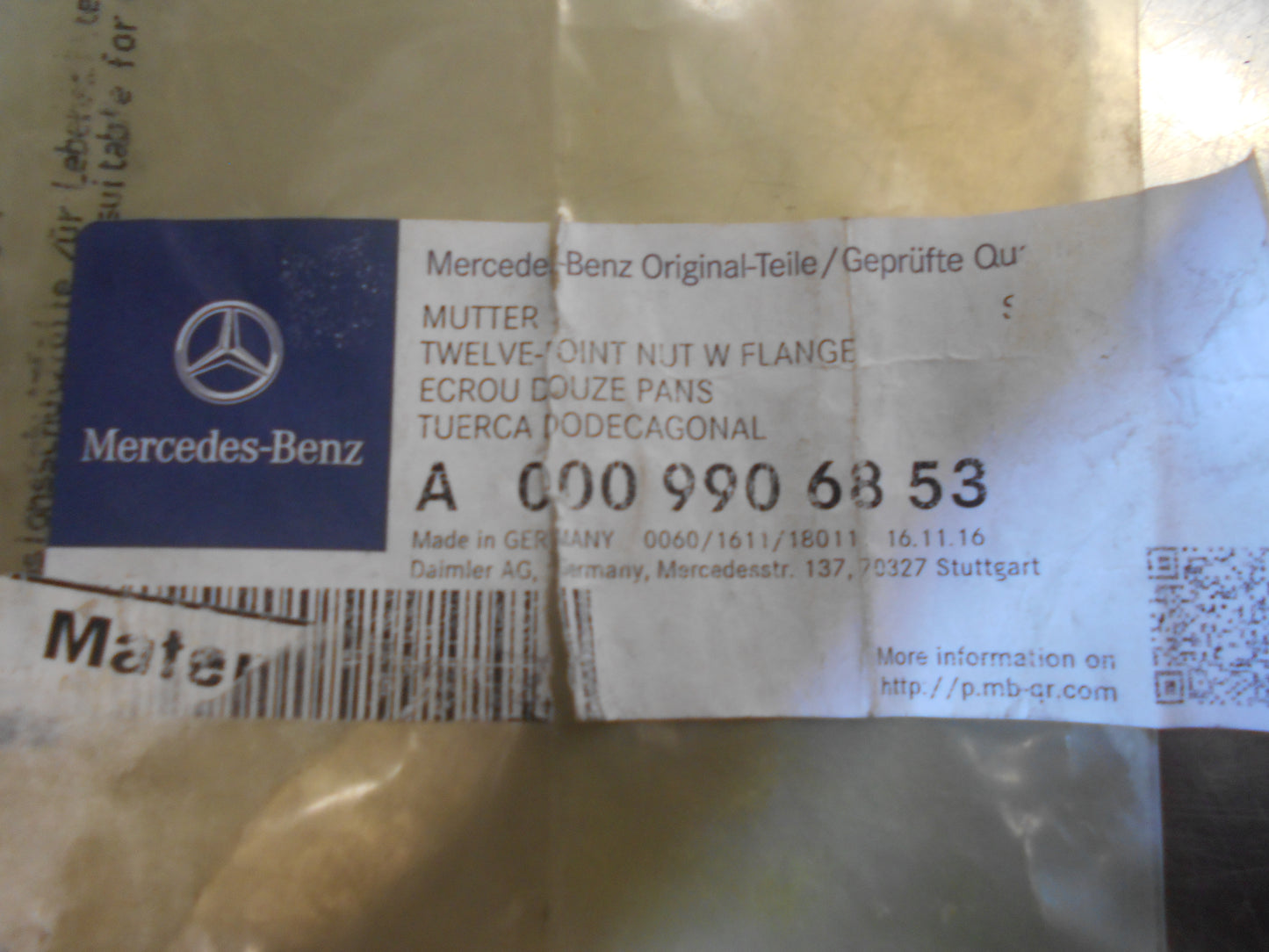 Mercedes-Benz Sprinter Genuine Drive Pinion Coupling Nut New Part