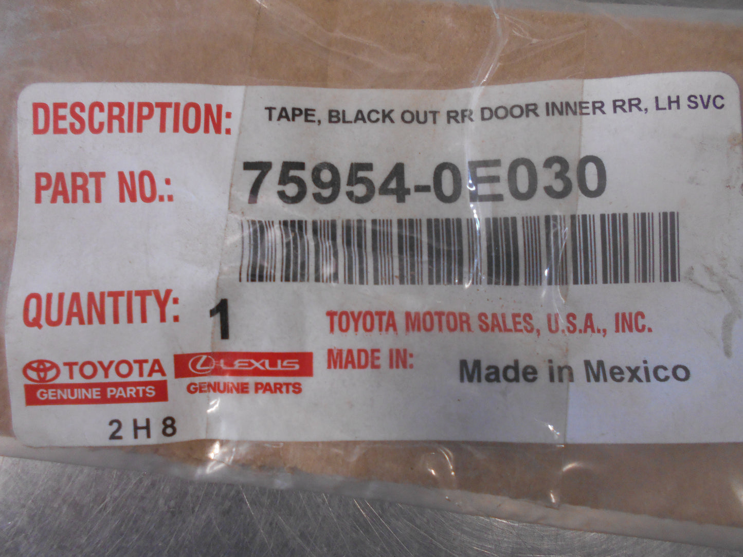 Toyota Kluger Genuine Left Hand Rear Door Black Tape New Part