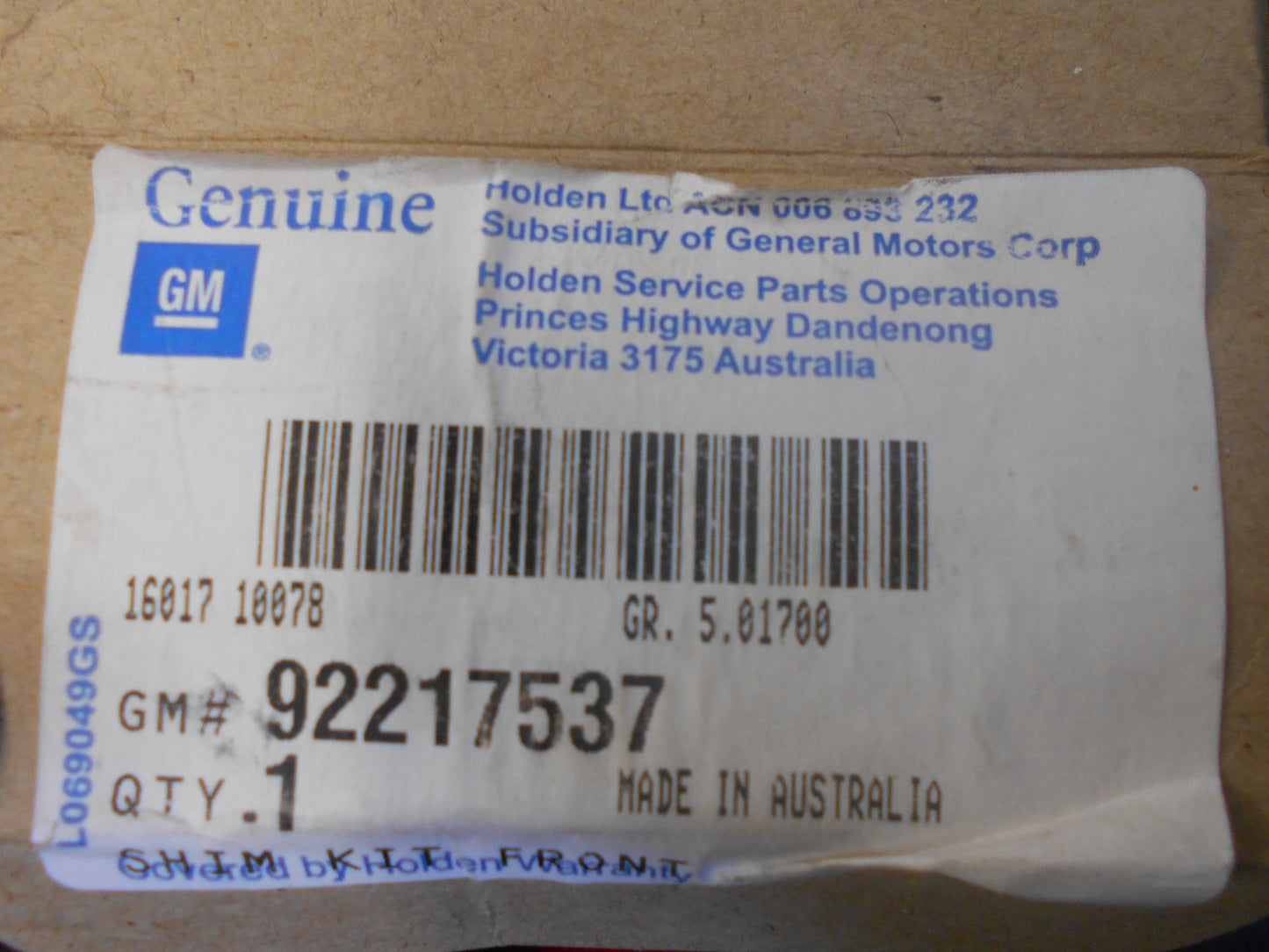 Holden Commodore Genuine Brake Pad Shim Kit New Part