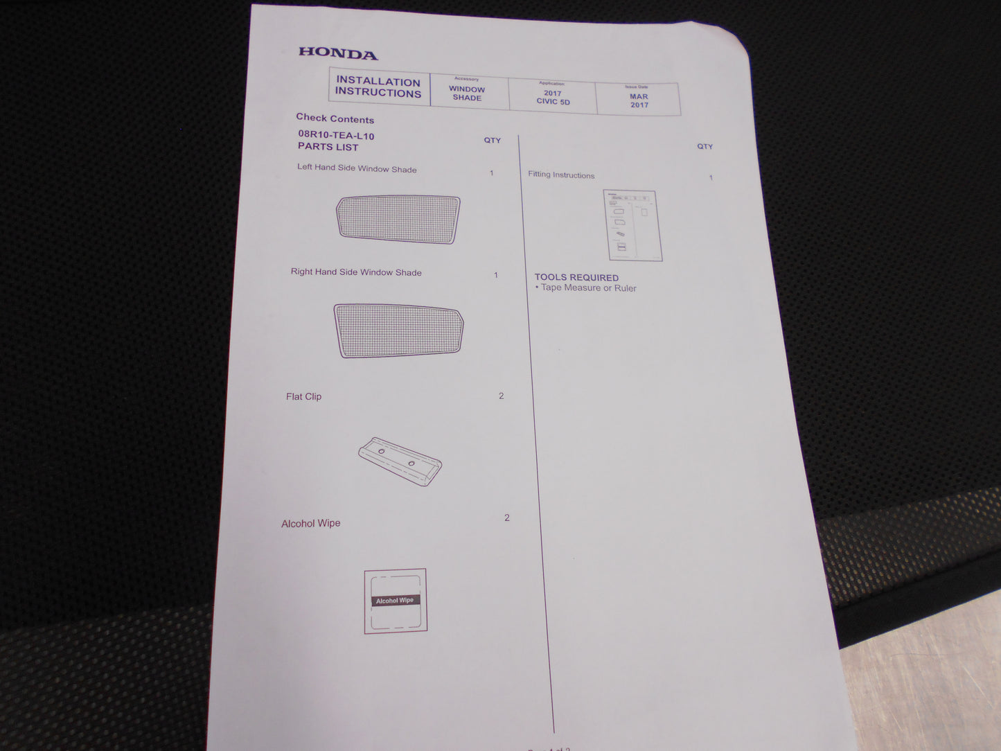 Honda Civic Genuine Rear Window Sunshade Set Of 2 New Part