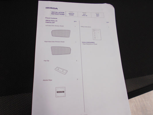 Honda Civic Genuine Rear Window Sunshade Set Of 2 New Part