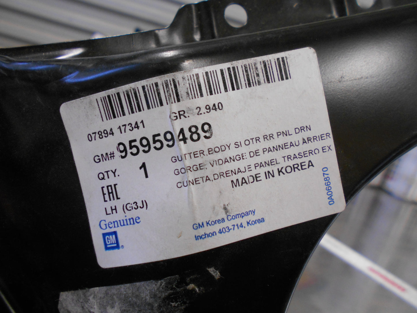 Holden Cruze Genuine Rear Left Quarter Panel Gutter New Part
