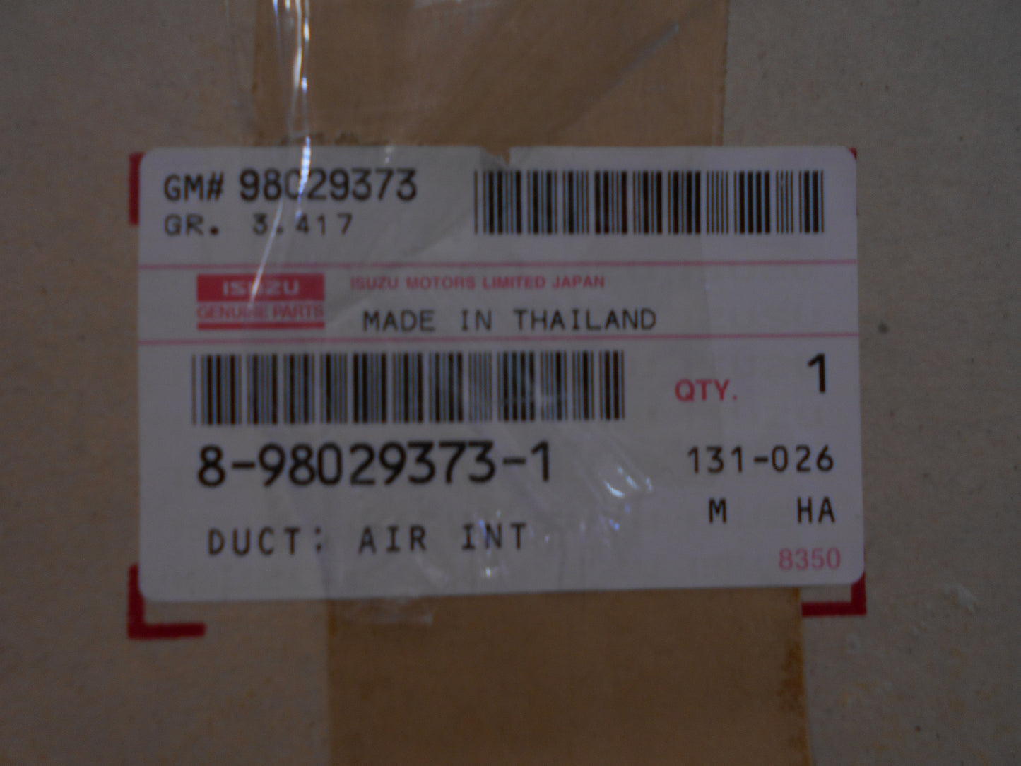 Isuzu D-Max Genuine Air Inlet Duct New Part