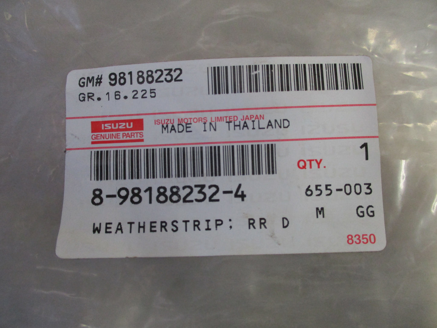 Isuzu MU-X Genuine Weather Strip Rear Left Hand New Part