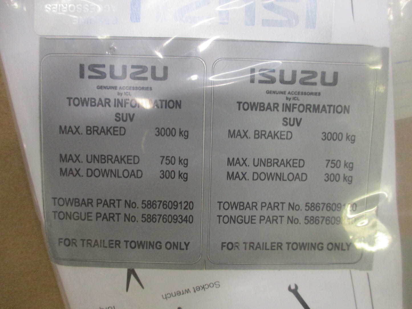 Isuzu MU-X Genuine Tow Bar Complete Kit With Instructions (No Wiring LOOM ) New Part