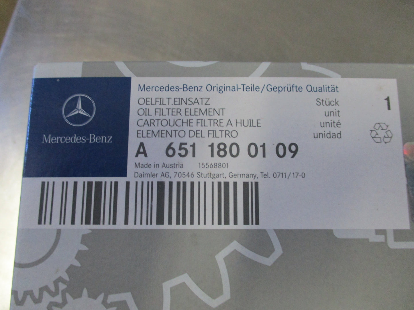 Mercedes Benz Genuine Oil Filter New Part