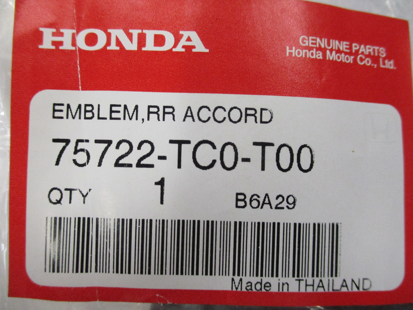 Honda Accord Genuine Rear Badge New Part