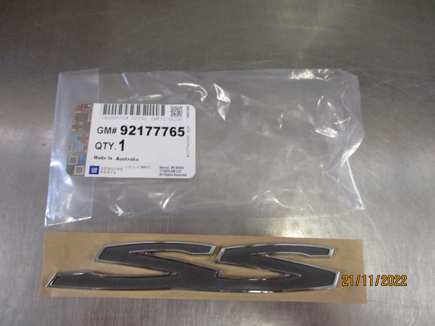 Holden VE-VF SS Genuine Boot SS Emblem Dark Ash New Part