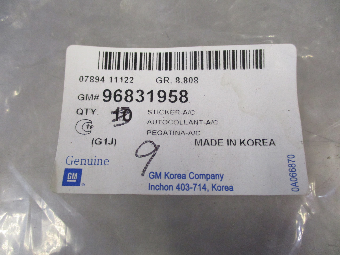 Daewoo Genuine A/C Sticker New