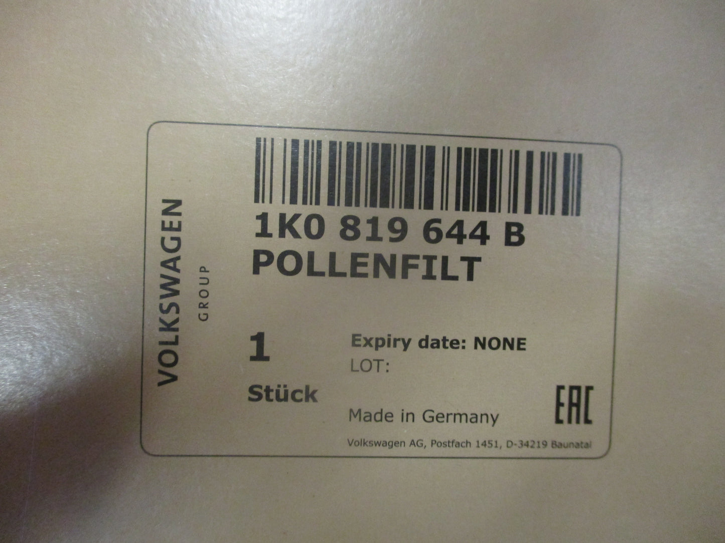 Volkswagen Jetta/Golf/Beetle/Passat/Tiguan Genuine Cabin Filter New Part
