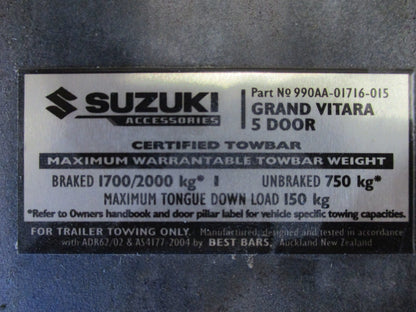 Suzuki Grand Vitara 5 Door Genuine Tow Bar Complete With Fitting Kit And Wiring oom New Part