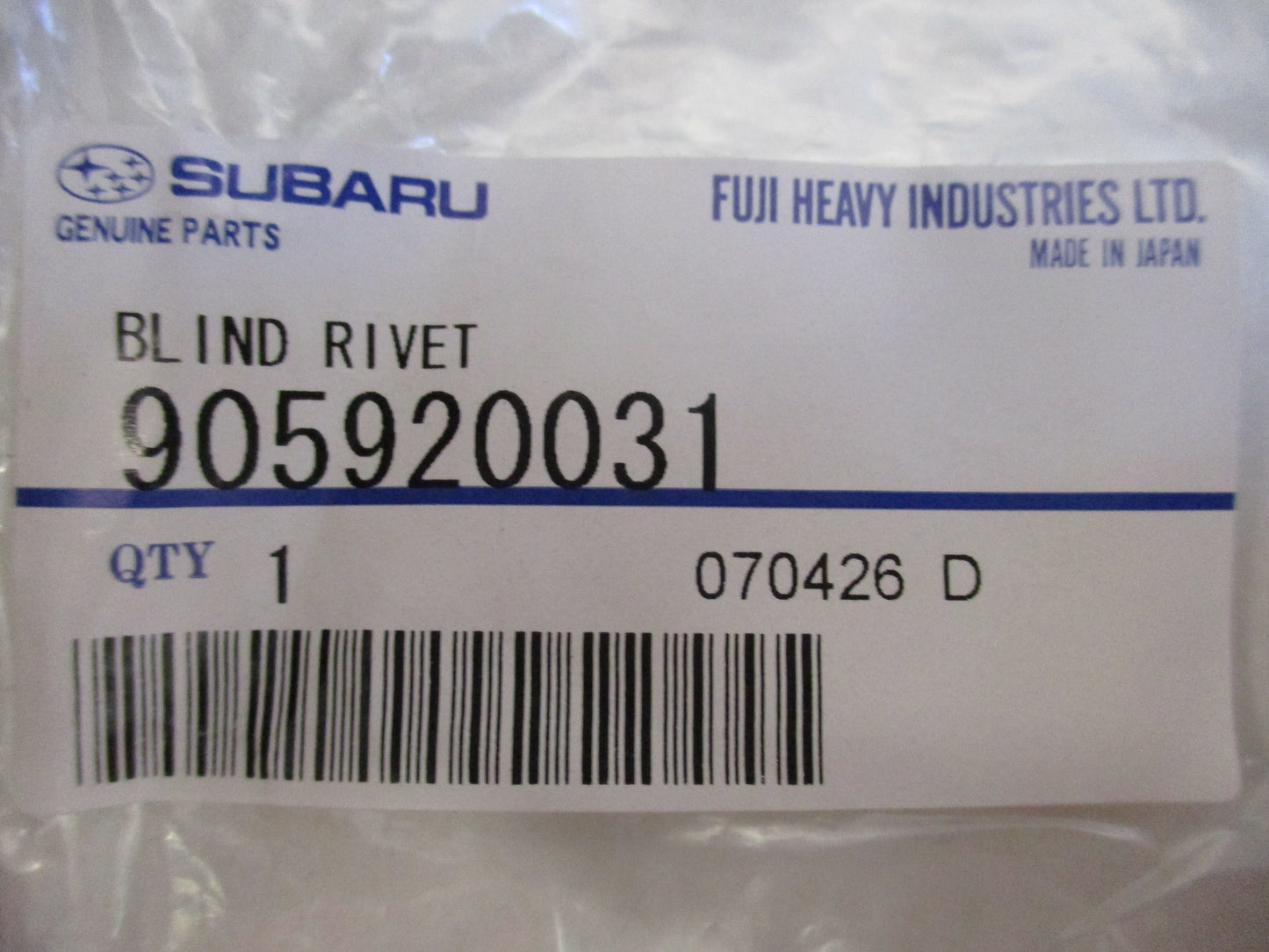 Subaru Liberty Genuine Blind Rivet New Part