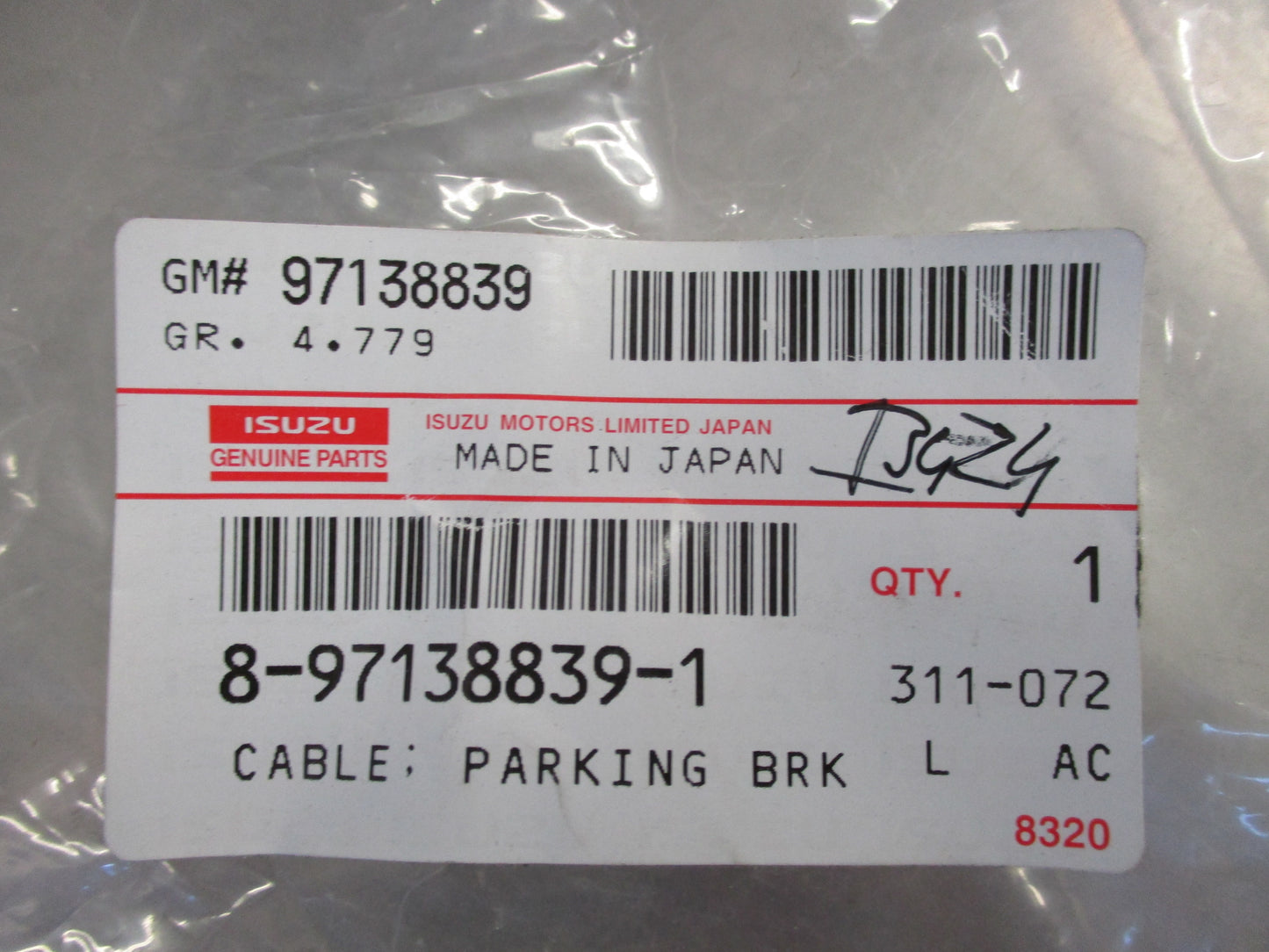 Holden Rodeo 4X4 Genuine Left Hand Rear Parking Brake Cable New Part