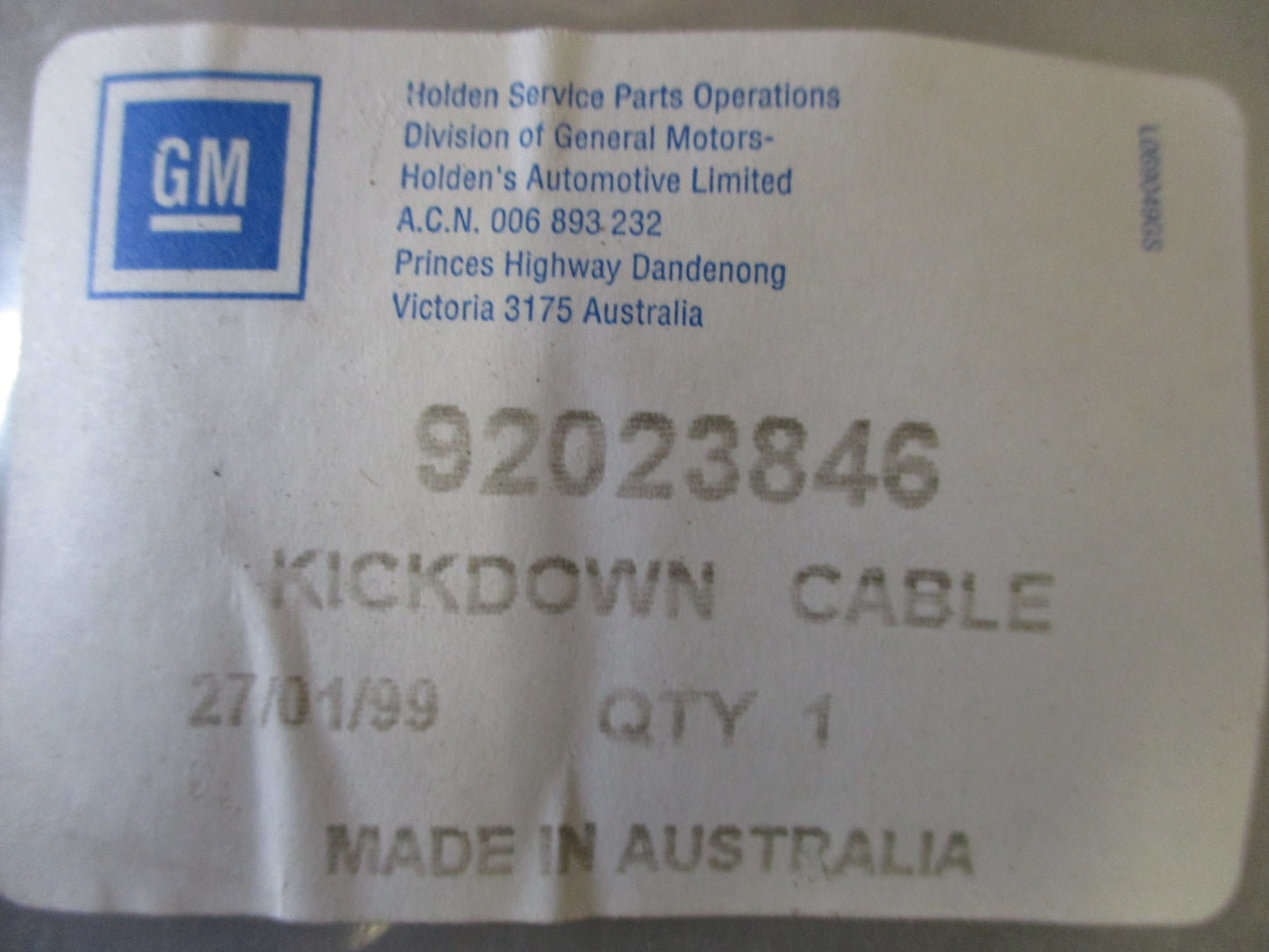 Holden JB/JD/JE Camira Genuine Auto Transmission Kick Down Cable New Part