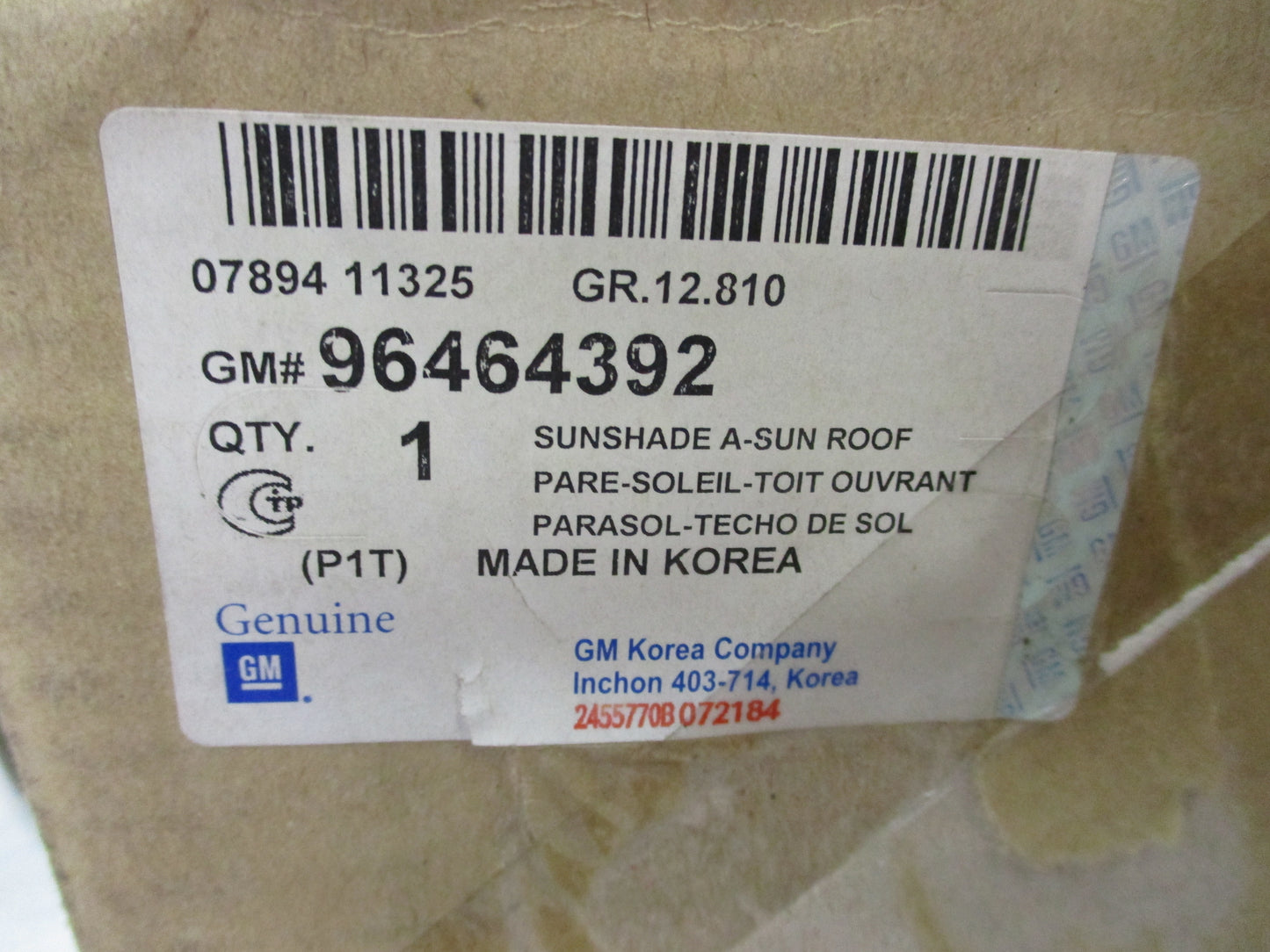 Holden Barina Genuine Sun Roof Sun Shade New Part