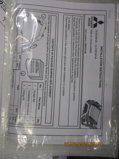 Mitsubishi ZG Outlander Genuine Alloy Nudge Bar Kit New Part.